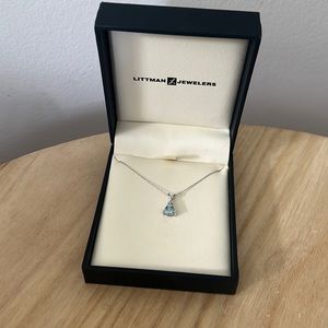 Diamond and Aquamarine Pendant on White Gold Chain